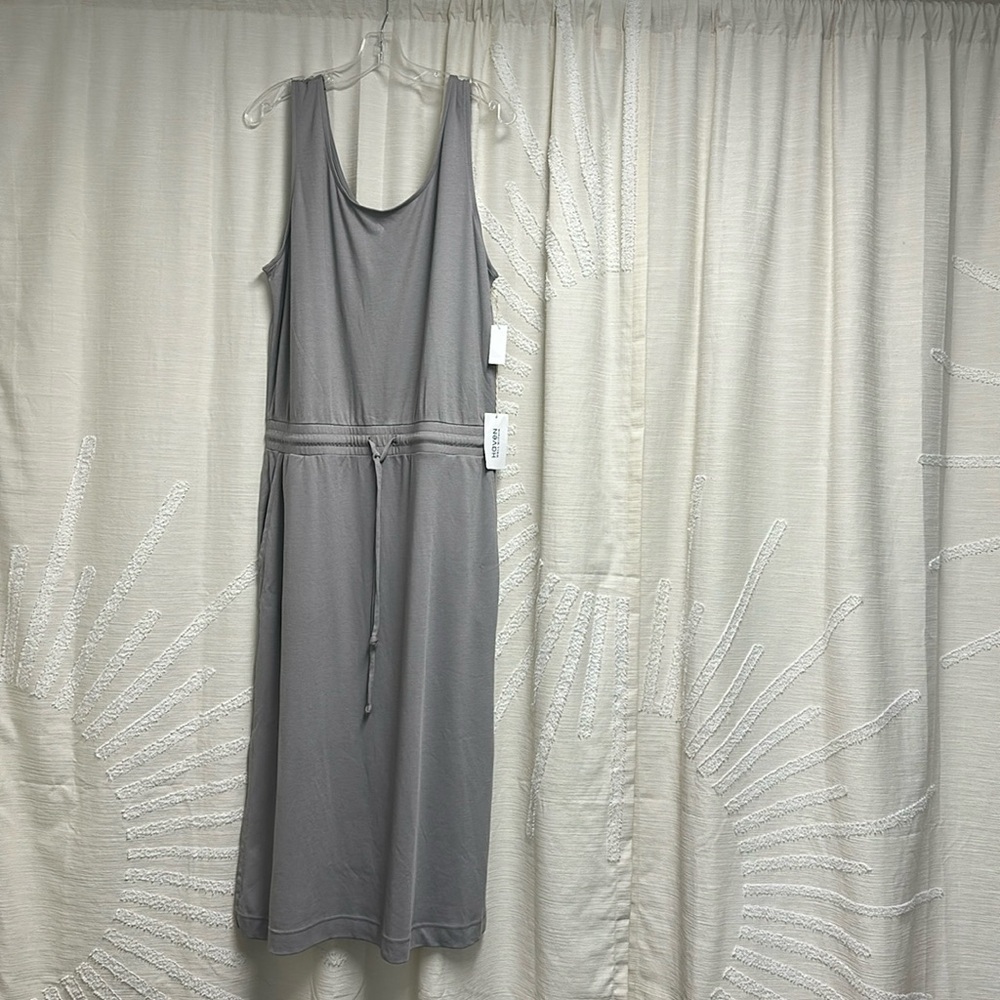 NWT Haven Well/Talbots Lt Grey Maxi dress with drawstring waist pockets